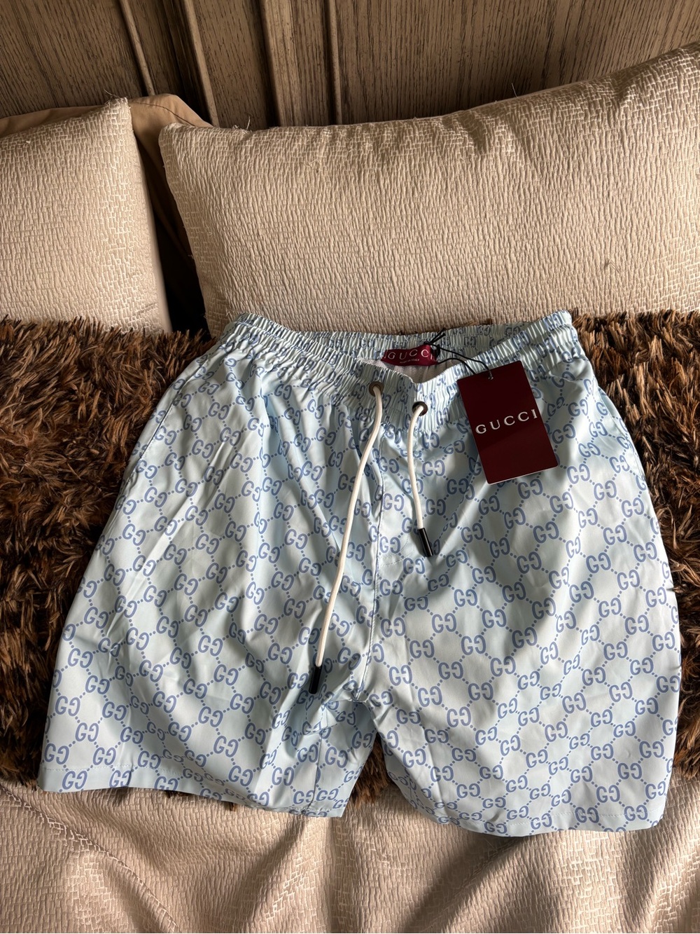 Gucci Light Blue GG Monogram Swim Trunks